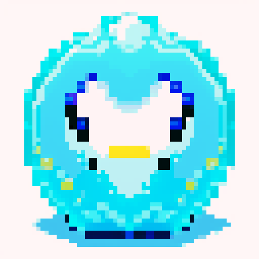 sparkling, semi-transparent slime with a crystalline structure, shimmering facets, bright eyes, cheerful smile, light reflecting inside, pixel art, sRGB