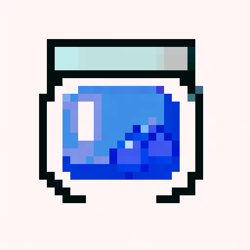 "Create a whimsical close-up portrait of a charming, smiling magic blueberry jam jar character with one big white left eye, a sliver lid, and shiny glass jar - rendered in a playful pixel art style with a vibrant, crisp, simple color palette and clean vector shading that would make for a perfect game icon."
