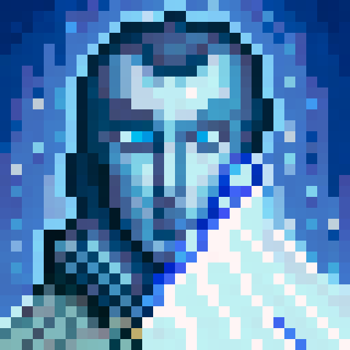 Create a close-up, skillful portrait in a game icon style with 32x32 pixel art, using vibrant sRGB colors.