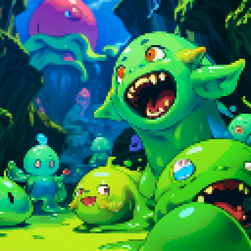 hungry slime, gelatinous slime, slime monster, mouth open, hungry