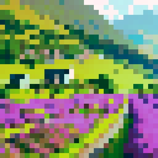 Scottish highlands, rolling green hills, majestic mountains, quaint stone cottages, peaceful lochs, vibrant heather fields, misty landscapes, pixelated beauty, vibrant color palette, sRGB perfection