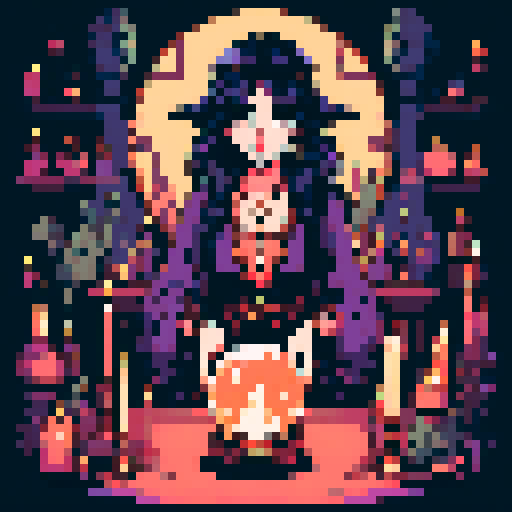 Young bohemian witch with eclectic fashion, staring into a crystal ball, point of view from the person receiving the fortune, adorned with floating candles and magical herbs.