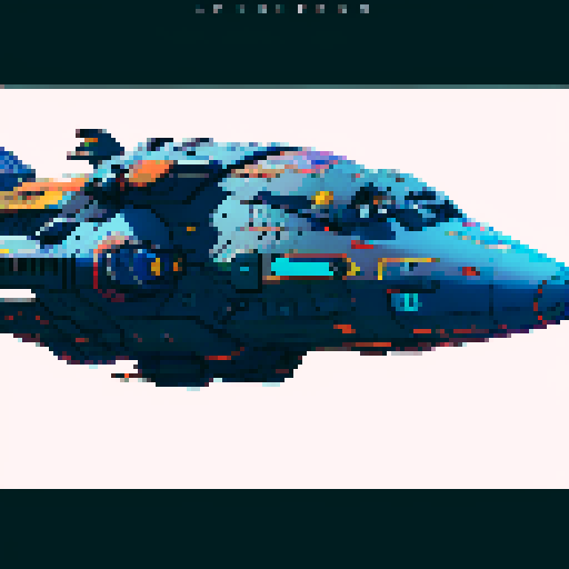 spaceship, sideview, vibrant galaxy, swirling nebulas, twinkling stars, pixel art, srgb