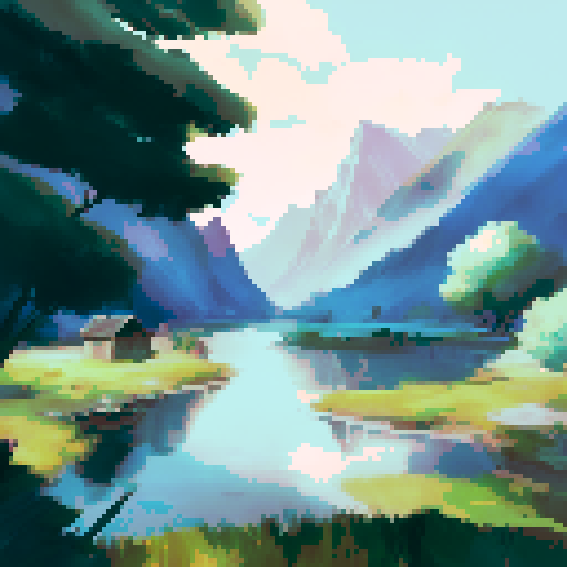 One huge mountain, sunset, beautiful scenery, fantasy, tree in front right