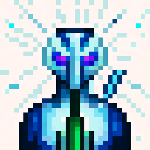 cyborg, laser beam, game icon, 32x32 pixel art, sRGB, skill art, close up, portrait