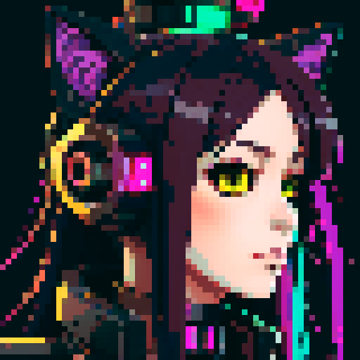cyberpunk anime catgirl cyborg portrait
