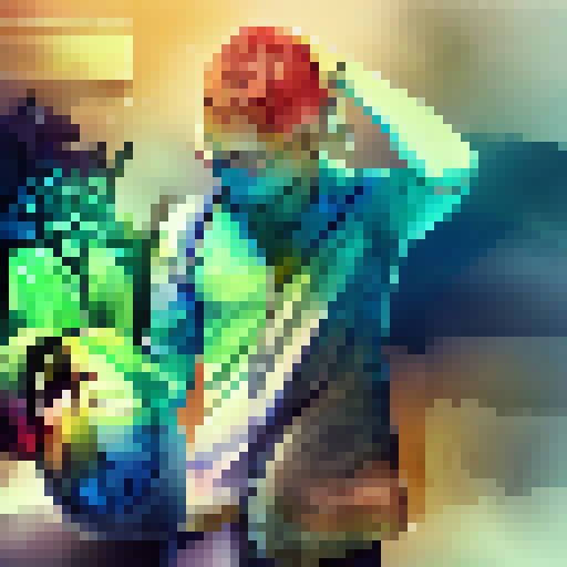 A surreal, mountainous landscape with a cascading waterfall and a lone figure standing atop a rocky precipice, rendered in a vivid, hyper-realistic portrait style.