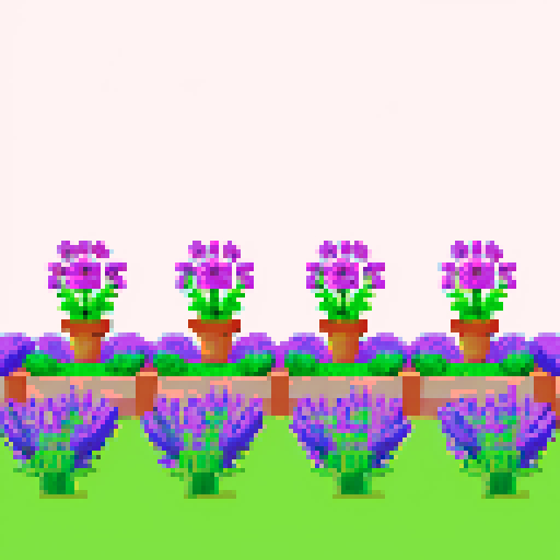 Flowers and lavender plants growing