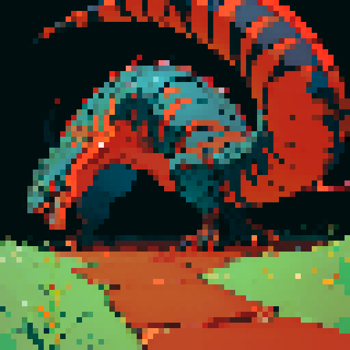 Gila Monster Pokemon, fiery red scales, rocky skin texture, pixel art style, sRGB color palette, ground-cracking footsteps, no background