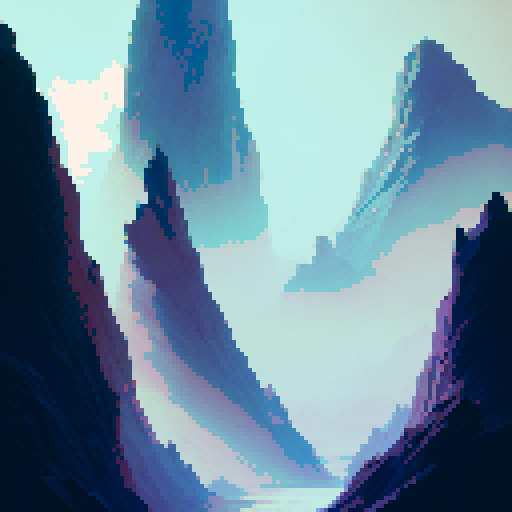 Surrealist, with muted colors and distorted shapes - A sea serpent slithers through a river that winds through jagged mountains, its scales shimmering like opals in the muted, surreal landscape.