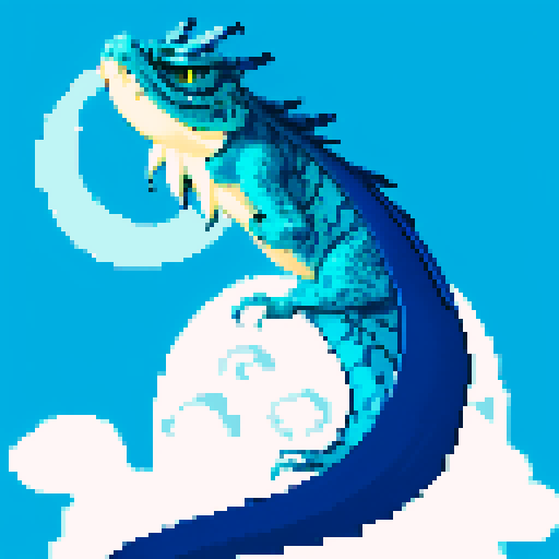 blue and white basilisk, moon gazing, dream of reaching, pixel art, sRGB