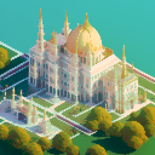 large, intricate, white marble palace with a hex map capital city icon rendered in vibrant, detailed pixel art