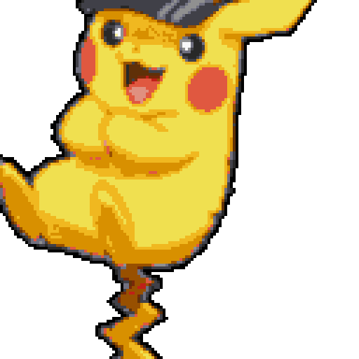 Create a 96x96 pixel image in the style of Pokémon Generation V sprites, featuring Captain Pikachu standing on his tail with arms crossed and a confident smirk. Use classic pixel art techniques with attention to detail, shading, and colors consistent with Gen V aesthetics.