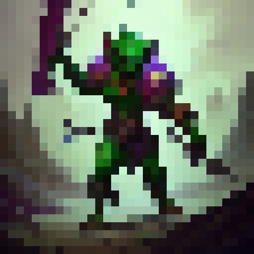 "Fierce goblin warrior charges forward, wielding a massive battle axe, in a cartoonish fantasy RPG style featuring bright colors and exaggerated features."