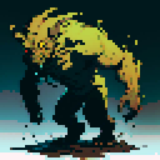 humanoid sludge monster, brown sludge, yellow eyes, full body walking towards camera, sRGB, pixel art