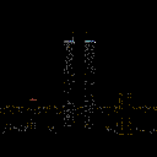 large skyscrapers at night, large black sky, viewed from afar, retro, nostalgic feel