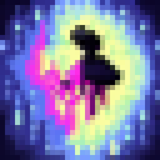 Warlock conjuring void bolts amidst a stormy sky, with pixelated lightning illuminating their silhouette in a 32x32 skill art style.
