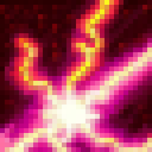 Fiery sparks dance in the night, illuminating the dark, with a style reminiscent of 32x32 skill art.