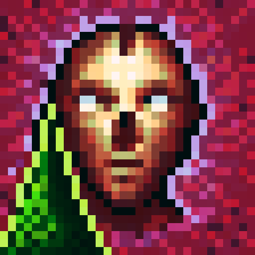 tree stump enemy, game icon, 32x32 pixel art, sRGB, skill art, close up, portrait, gnarled roots, moss-covered surface, menacing expression, glowing eyes, sharp thorns, eerie shadows, weathered texture