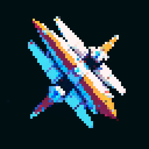 a  pure 2d sprite for a space game. a top down view of a triangular spaceship all by itself  ,style of the 80s. The spaceship should not have any shadows.
