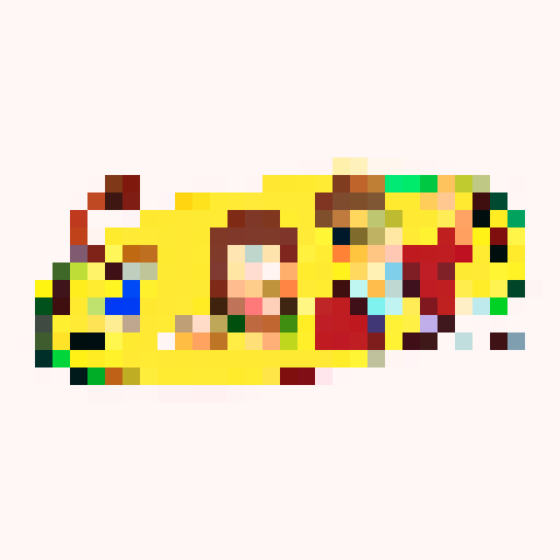 Seinfeld, Jerry's iconic hair, Kramer's wild antics, George's glasses, Elaine's unique dance moves, Newman's mischievous grin, pixel art, sRGB