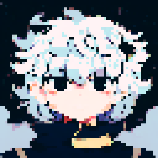 Moon priestess with navy robes and silver jewelry, her stoic expression conveying ancient wisdom, depicted in a close-up pixel art character portrait with anime-style shading.