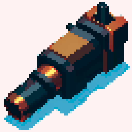 I want a copper minigun. I want this object usable an asset in a videogame, meaning only one object per image, outlined with a strong black stroke, on a solid-color background.