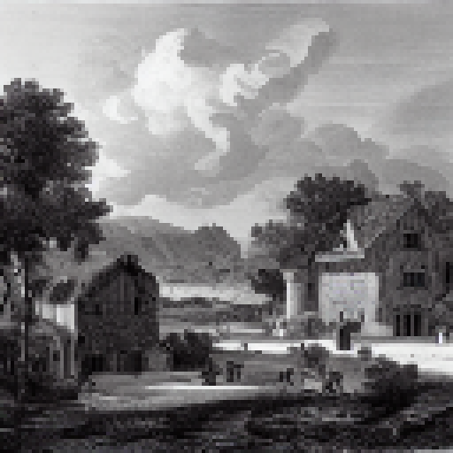 landscape with wood and stone buildings, people crafting and fighting monsters