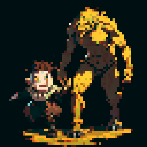humanoid sludge monster, brown sludge, yellow eyes, full body walking towards camera, sRGB, pixel art
