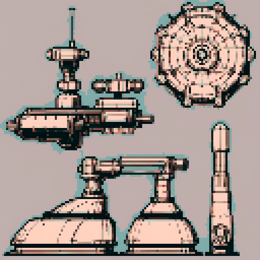 I want a copper structure reminiscent of the base of a gun turret, seen from a head on two dimensional perspective. The design should be relatively simple. I also want this object usable as an asset in a videogame, meaning only one object per image, outlined with a strong black stroke, on a solid-color background.