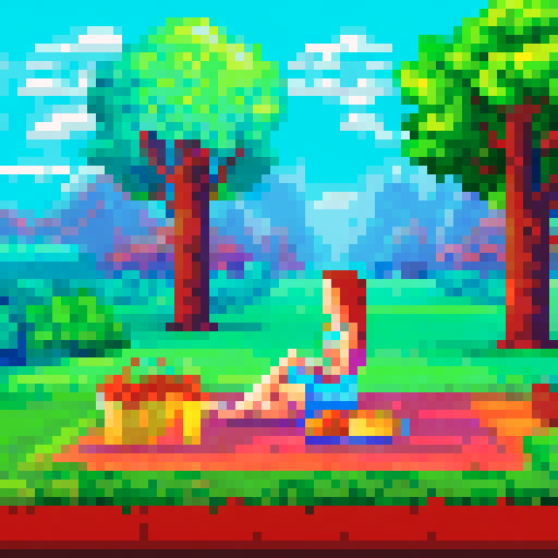A summer picnic with tress and a sunset

