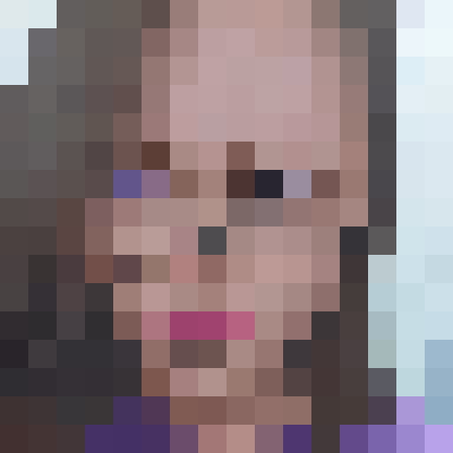 girl with glasses, pixelated close-up, game icon style, 16x16, vibrant colors, expressive eyes, whimsical hair, retro vibe