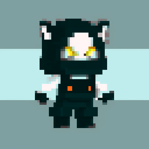 "Please generate a character design for a villain in a game. The character should be an animal and use only black, white, and gray colors. The overall shape of the character should be more rectangular."