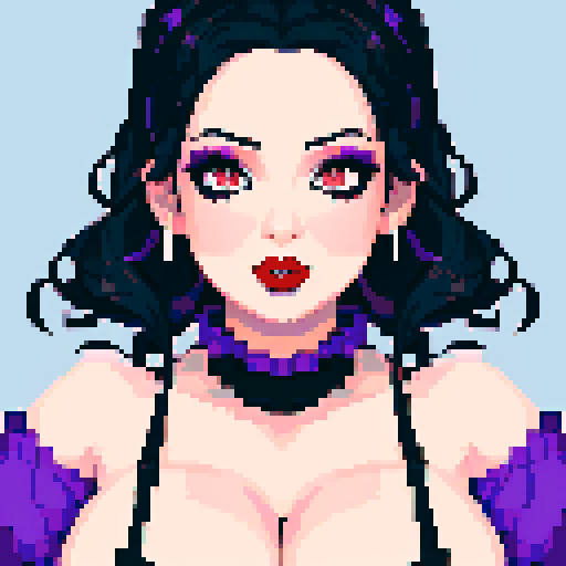 curvy, cute, goth girl, black hair, purple eyeshadow, red lipstick,  portrait,  glamour shot.