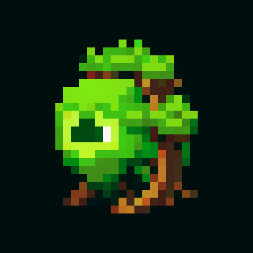 A colossal, tree-like titan with thick bark armor, massive branches, and glowing green eyes. It stands tall with a powerful, commanding presence, ready to protect the forest at all costs. No background.
