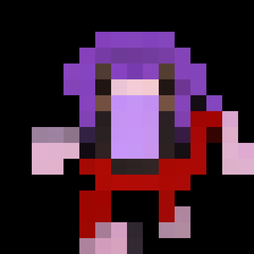 A suspicious false hero with lavender hair and leather armor