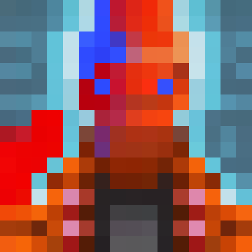 Cyber warrior with a mechanical arm, neon blue hair, and glowing red eyes, hacking into a steam-powered machine in a gritty steampunk world.