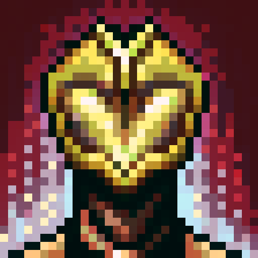 pixel art close up portrait, llama, black bowler hat, red metallic background, game icon, 32x32 skill art