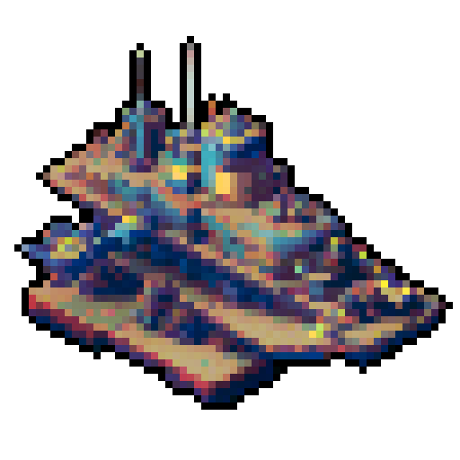 battleship with two guns, retro, vibrant colors, blocky shapes, isometric perspective, 8-bit, detailed shading