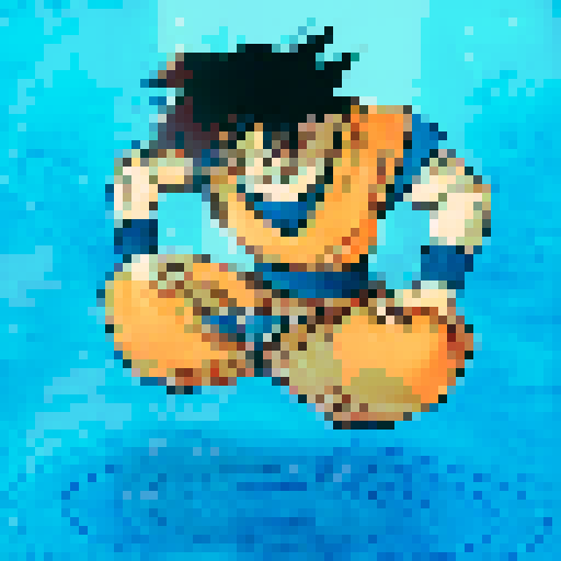 calm cool place with goku meditating over the water