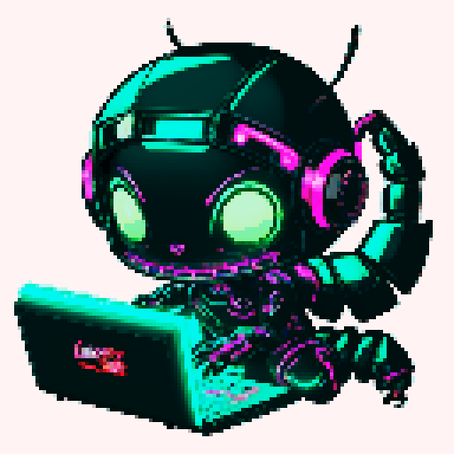 cute cyberpunk scorpion with expressive joyful eyes, and a playful smile, scorpion is playing computer games, tables with coca cola, scorpion's tail should be fully in the picture, bright yellow and cyan and pink lights