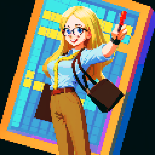 Smart girl with glasses, decently dressed with average breasts in clothes, mathematics, playful, cheerful, smiling, with a pointer in her hand, full length, long blond hair