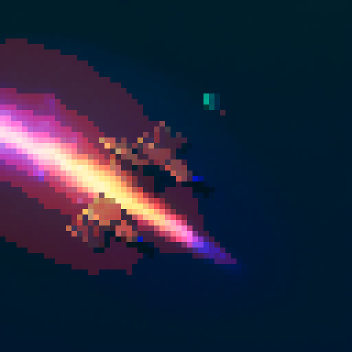 spaceship, sideview, vibrant galaxy, swirling nebulas, twinkling stars, pixel art, srgb