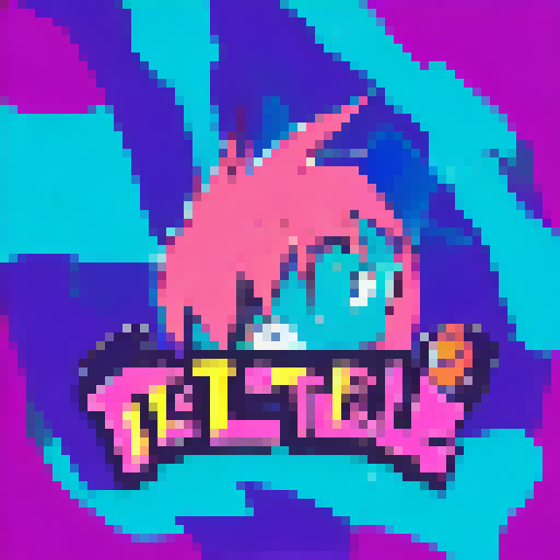 Terrible Tactics logo  set against a vibrant background of neon pink and electric blue in an anime style.