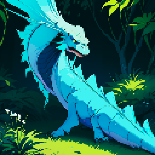 basilisk, blue and white color scheme, pixel art, sRGB
