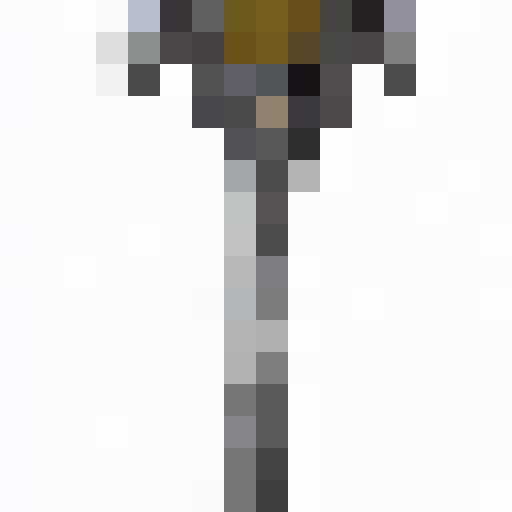 Shimmering metal blade with intricate engravings, adorned with glowing gems, in a pixelated close-up portrait fit for a game icon in 16x16 style.