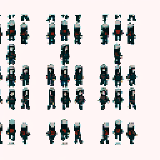 "Teary-eyed, pale-skinned character holds syringe with dark circles, fully rendered in anime-style pixel art, in 4-directional full-body"