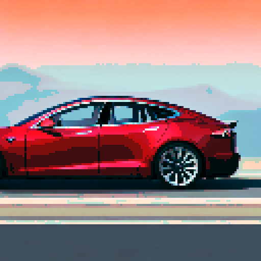 Photorealistic whole Tesla Model S, centered, three-quarter view, right front wheel, clean background, realistic colors, pixel art style

