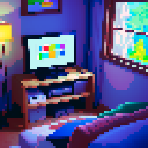 n64 game console in cozy room with the image of a cabin on the screen saying "start"
