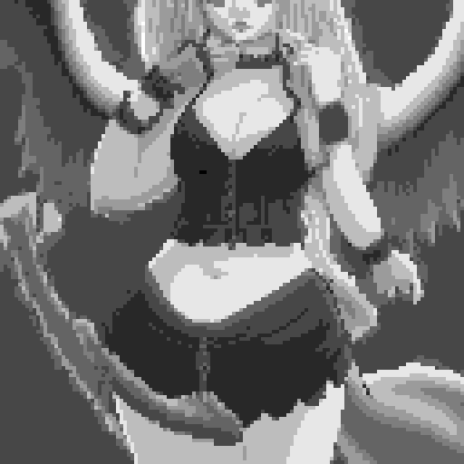 busty succubus, skin tight lace, deep v-neck crop top, intricate druidic staff, pixel art, sRGB, full body
